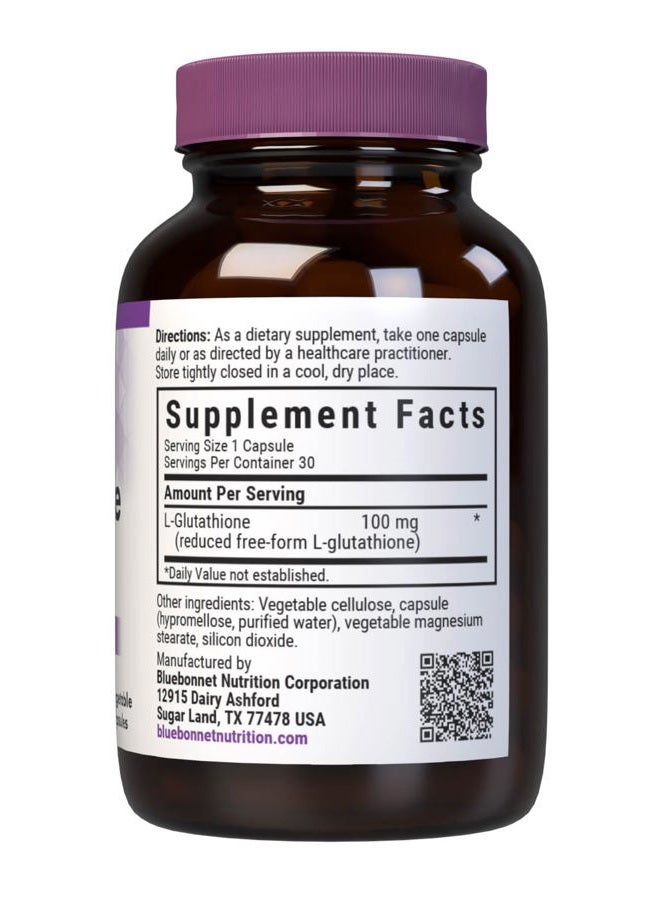 Bluebonnet بلو بونيت للتغذية L-جلوتاثيون 100 ملغ، حمض أميني حر، لحماية الجذور الحرة، خالي من الصويا، خالي من الجلوتين، غير معدّل وراثياً، معتمد كوشير، نباتي، 30 كبسولة نباتية، 30 حصة - Image 2