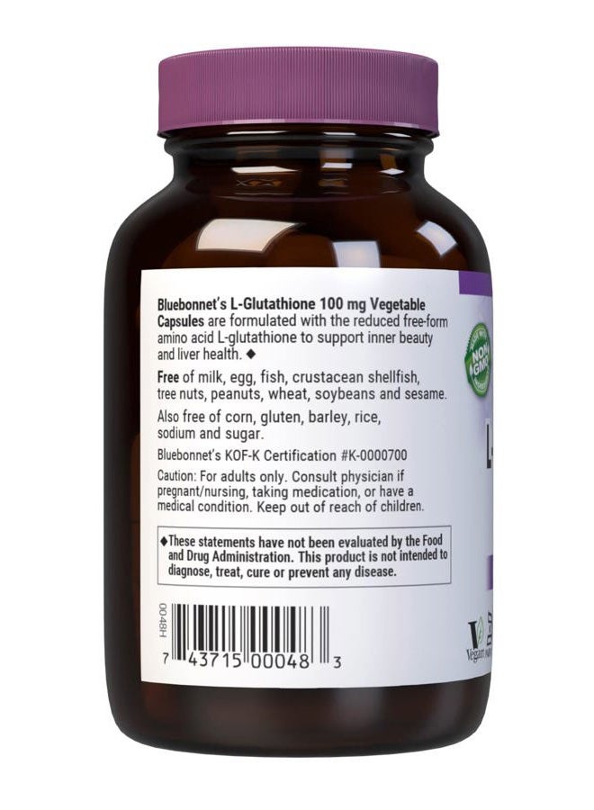 Bluebonnet بلو بونيت للتغذية L-جلوتاثيون 100 ملغ، حمض أميني حر، لحماية الجذور الحرة، خالي من الصويا، خالي من الجلوتين، غير معدّل وراثياً، معتمد كوشير، نباتي، 30 كبسولة نباتية، 30 حصة - Image 3