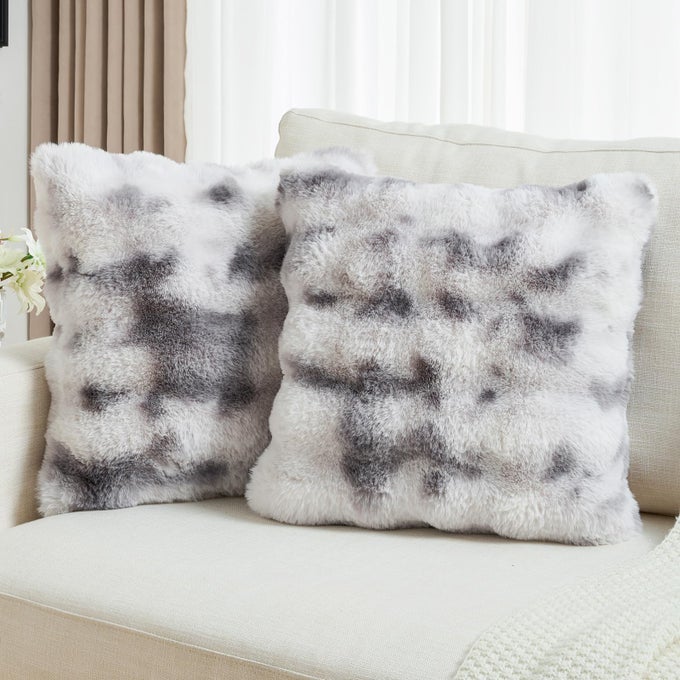 GREY WHITE DECORATIVE THROW PILLOW COVERS 18X18 INCH SET OF 2SOFT FUZZY FAUX RABBIT FUR CUSHION COVERS WITH RAISED TEXTURENEUTRAL BOHO HOME DECOR FOR COUCH BED LIVING ROOM