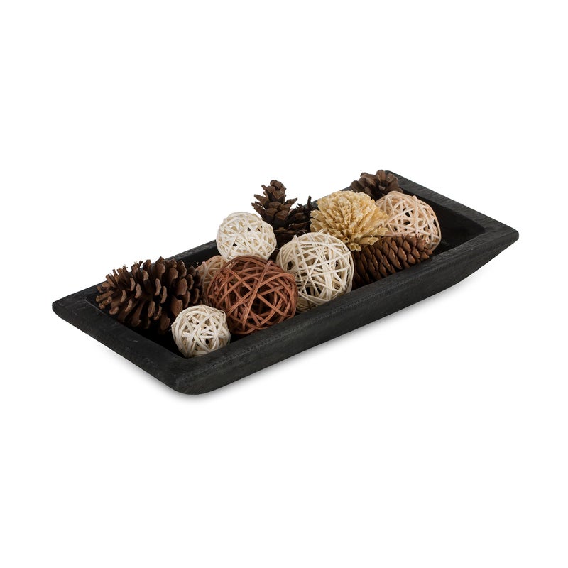 Hanobe Decorative Wood Dough Bowl Long Wooden Bowl for Entry Way Table Home Decor  Coffee Table Decor for Living Room  Dining Table Centerpiece Decor Black
