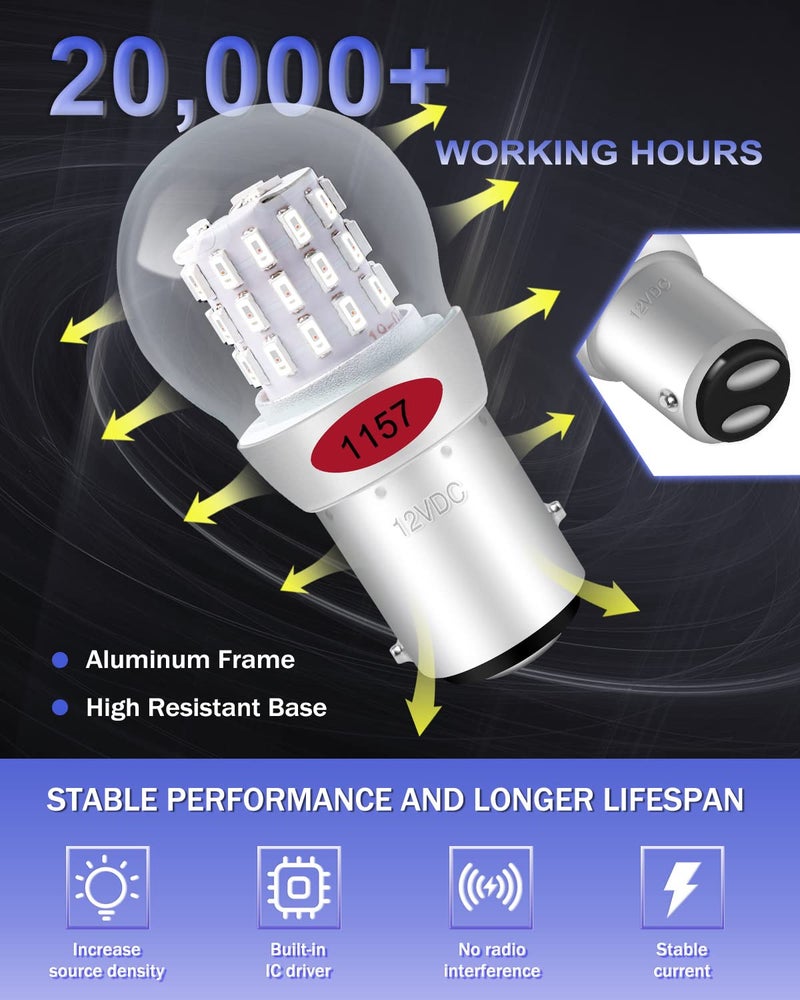 Alopee 12-15V DC 1157 LED Bulb Red 2057 LED Bulb 7528 LED Bulb 2357 LED Bulb 33SMD 2835Chip Replacement for LED 1157 Tail/Brake Light Bulb Pack of 2 - Image 4