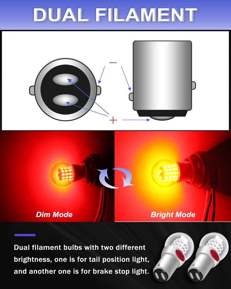Alopee 12-15V DC 1157 LED Bulb Red 2057 LED Bulb 7528 LED Bulb 2357 LED Bulb 33SMD 2835Chip Replacement for LED 1157 Tail/Brake Light Bulb Pack of 2 - Image 5