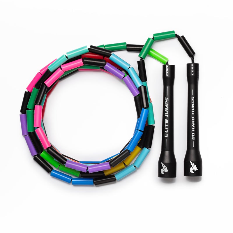 EliteSRS Elite Jumps - Do Hard Things 1â€ Beaded Jump Ropes - Strong & Durable Materials - Resize & Adjust - Fitness & Cardio Training - Improve Rhythm, Speed, Agility - Rainbow - Image 1
