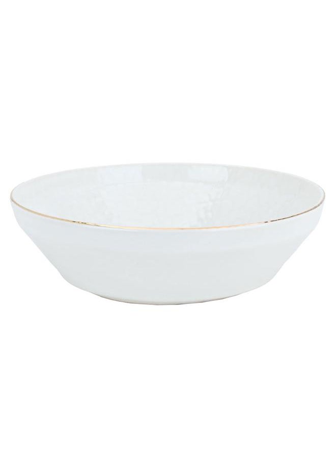 Alsaif Porcelain Serving Plate Round Deep 24 Cm White With Golden Font  - Image 1