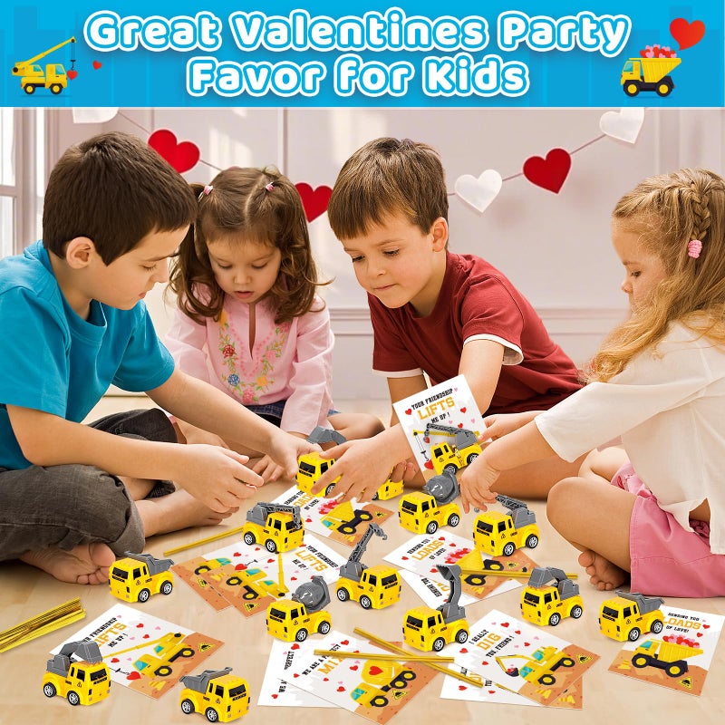 Duchong Valentines Day Cards for Kids School, 24 Packs Construction Vehicle Truck with Greeting Cards, Valentines Party Favor, Classroom Exchange Prizes, Ideal Valentines Gifts for Boys Girls - Image 5