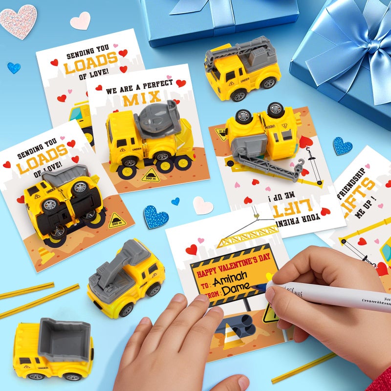 Duchong Valentines Day Cards for Kids School, 24 Packs Construction Vehicle Truck with Greeting Cards, Valentines Party Favor, Classroom Exchange Prizes, Ideal Valentines Gifts for Boys Girls - Image 4
