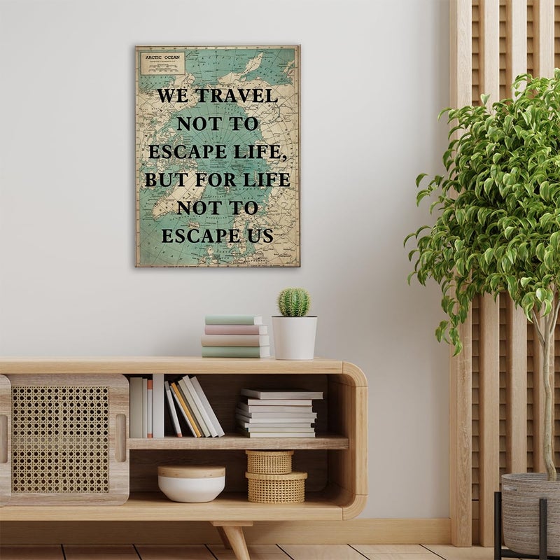 Zauly Retro Style Inspirational Travel Quote Print Canvas Wall Art Home Office Decor We Travel not to Escape Life Painting Ready to Hang 12x15 Canvas Poster Framed - Image 4