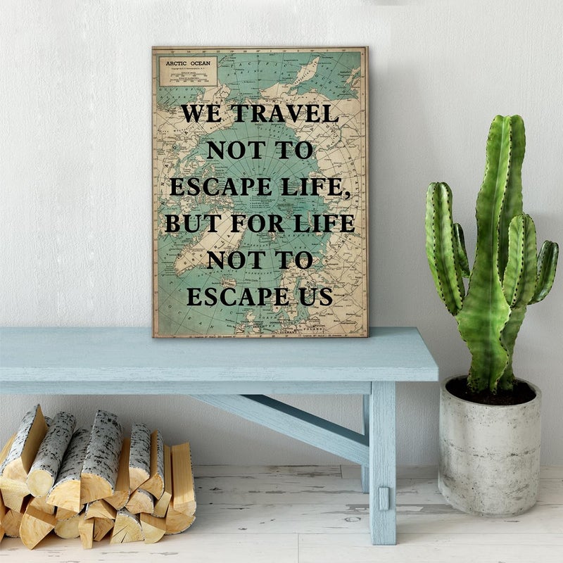 Zauly Retro Style Inspirational Travel Quote Print Canvas Wall Art Home Office Decor We Travel not to Escape Life Painting Ready to Hang 12x15 Canvas Poster Framed - Image 5