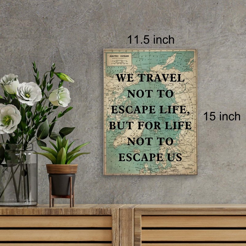 Zauly Retro Style Inspirational Travel Quote Print Canvas Wall Art Home Office Decor We Travel not to Escape Life Painting Ready to Hang 12x15 Canvas Poster Framed - Image 2