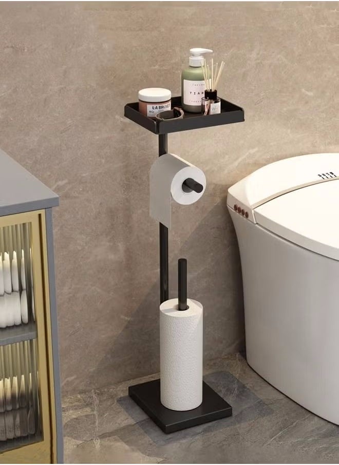 VarietyVoyageD Toilet Paper Holder Stand with Phone Shelf Bathroom Toliet Decor Decoration Tissue Paper Roll Holder Free Standing Storage for Bathroom Floor Standing Toilet Roll Dispenser  - Image 1