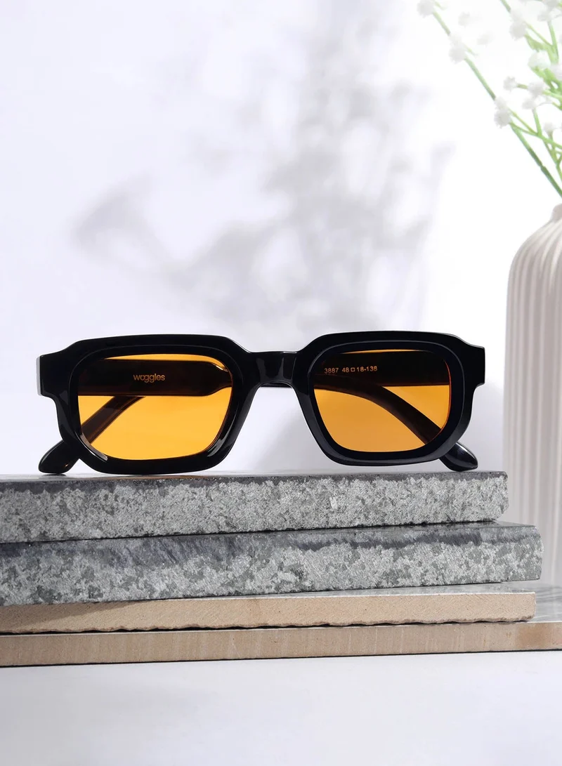 Woggles Designer Yellow Square Sunglasses| Men &amp; Women| 100% Uv Protection