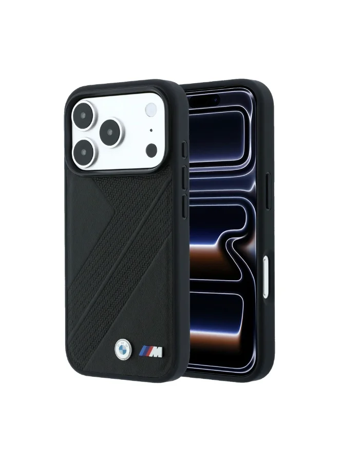 Bmw iPhone 18 Pro Max MagSafe Case with PU Textured Tire Track Finish and Metal Logos Hard Cover for iPhone