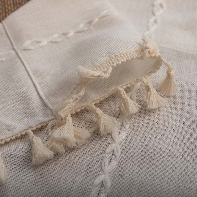 Deeprove White Boho Tassel Valance for Cafe Kitchen Decor  Bohemian Farmhouse Cream Cotton Linen Short Curtains French Country Window Treatments Tier Panel  W52 x L18  1 Piece - Image 2