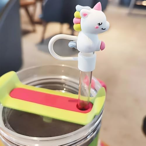 Jubobu Straw Cover Cap,4pcs Cute Silicone Straw Covers Cap With Straws,Silicone Straw Topper,Anti-Dust Silicone Straw Caps,Dust-Proof Straw Plug,Reusable Straw Tips Lids (8mm Diameter, With 4pcs Straw) (4) - Image 5