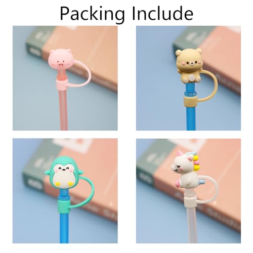 Jubobu Straw Cover Cap,4pcs Cute Silicone Straw Covers Cap With Straws,Silicone Straw Topper,Anti-Dust Silicone Straw Caps,Dust-Proof Straw Plug,Reusable Straw Tips Lids (8mm Diameter, With 4pcs Straw) (4) - Image 3