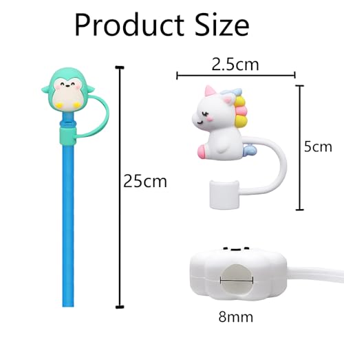 Jubobu Straw Cover Cap,4pcs Cute Silicone Straw Covers Cap With Straws,Silicone Straw Topper,Anti-Dust Silicone Straw Caps,Dust-Proof Straw Plug,Reusable Straw Tips Lids (8mm Diameter, With 4pcs Straw) (4) - Image 2