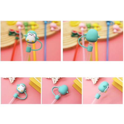 Jubobu Straw Cover Cap,4pcs Cute Silicone Straw Covers Cap With Straws,Silicone Straw Topper,Anti-Dust Silicone Straw Caps,Dust-Proof Straw Plug,Reusable Straw Tips Lids (8mm Diameter, With 4pcs Straw) (4) - Image 4