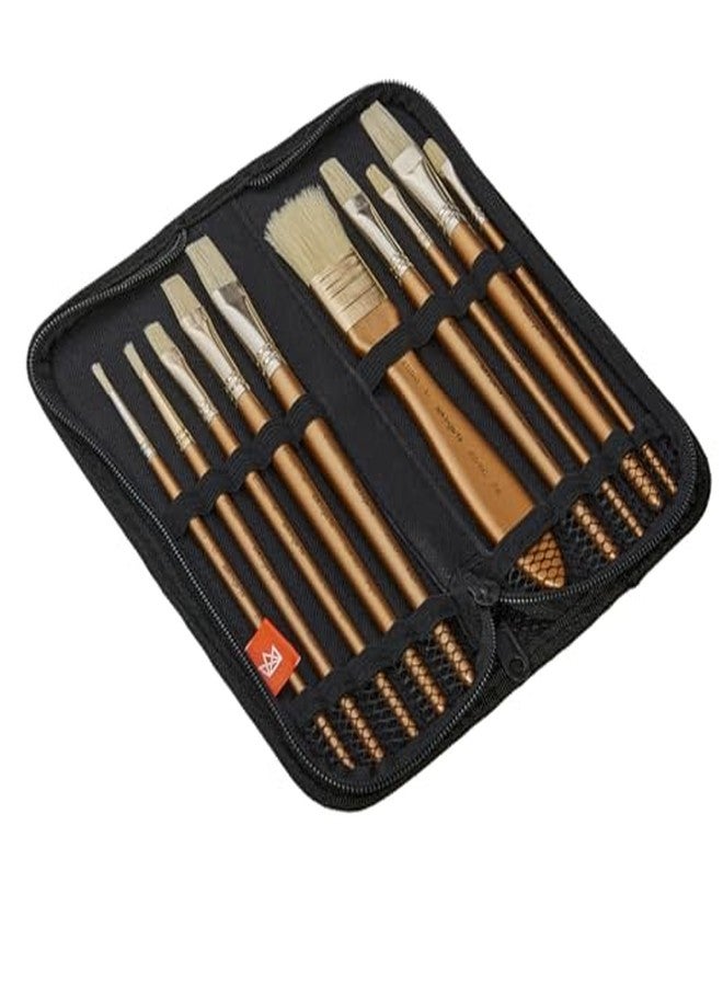 KINGART Natural Bristle Oil & Acrylic Painting Brush Set in Travel Case, Set of 10 - Image 2