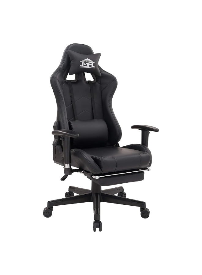 Multi Home Furniture Black Gaming Chair – PU Leather Gaming Chair with Swivel Chair Wheels, Footrest, Adjustable Armrest, Lumbar Support & Back Support – Ergonomic Chair for Home and Best Gaming Chair