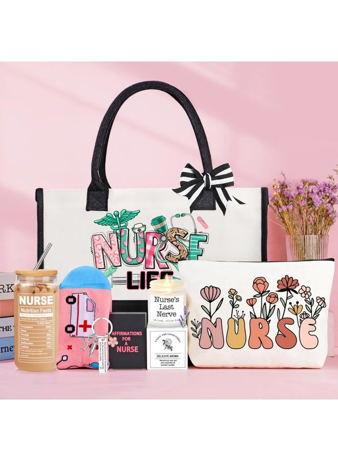 Dogmem Nurse Gifts Graduation Nurses Week Appreciation Set Canvas Bag Socks 16 Oz Can Glass - Image 2