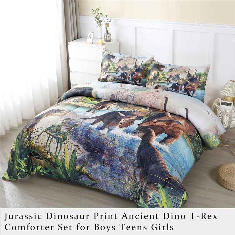 WINLIFE Dinosaur Twin Comforter Set Kids Bedding T-Rex 3D Jurassic Dinosaur Comforter Set for Boys Teen, Soft Lightweight Children Bed Sets (3 Pieces, Twin) - Image 2
