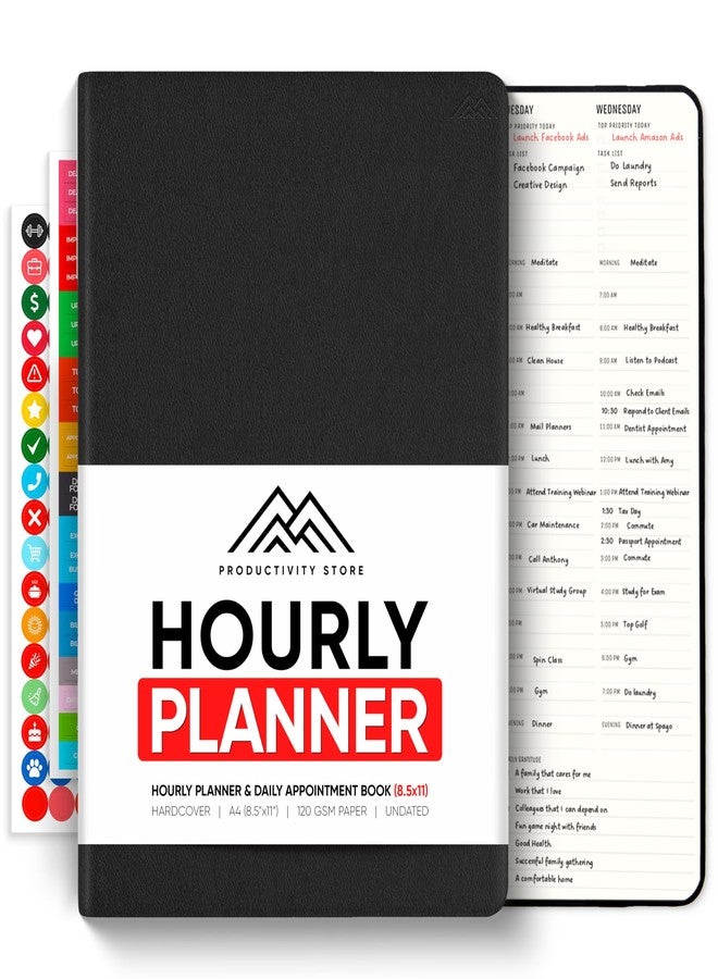 PRODUCTIVITY STORE Hourly Planner & Appointment Book (8.5” x 11”) - Premium Hourly Planner with Daily Schedule & 30-Minute Time Slots for Better Time Management by PRODUCTIVITY STORE (A4, Black) - Image 1