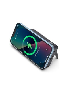 Memorii 10000mAh Magnetic Power Bank 15W Wireless Portable Charger Compatible with Magsafe iPhone PD Power Bank with Transparent Design Magnetic Ring for Other Phones Phone Stand Blue  - Image 2