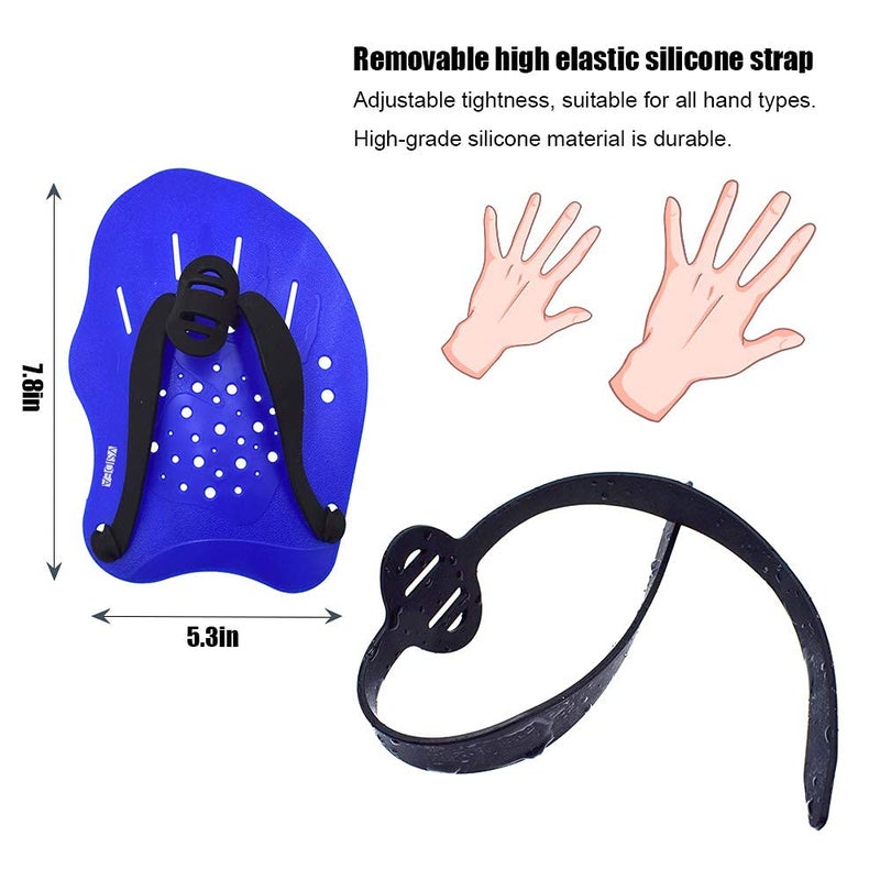 Vsidea Swim Hand Paddles, Swimming Trainning Paddles with Adjustable Straps, Swim Paddles for Men Women Child (Blue) - Image 3