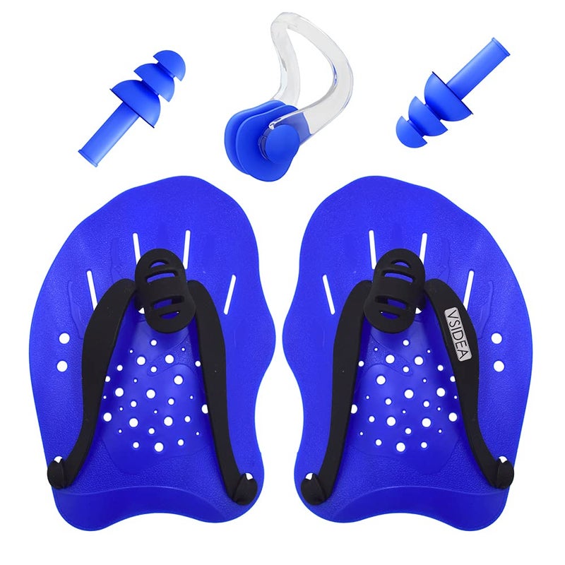 Vsidea Swim Hand Paddles, Swimming Trainning Paddles with Adjustable Straps, Swim Paddles for Men Women Child (Blue) - Image 1