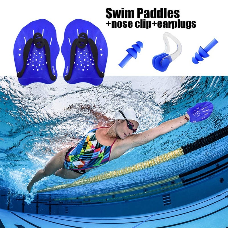 Vsidea Swim Hand Paddles, Swimming Trainning Paddles with Adjustable Straps, Swim Paddles for Men Women Child (Blue) - Image 2