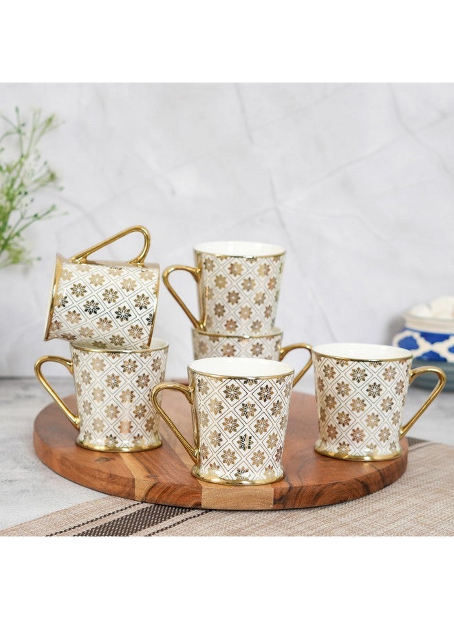 Femora Femora Star Frame Golden Lines Tea Mugs, Ceramic Tea Cups, Coffee Mugs (180 ml, Golden) - 6 Pcs Set (NOT Microwave Safe) - Image 1