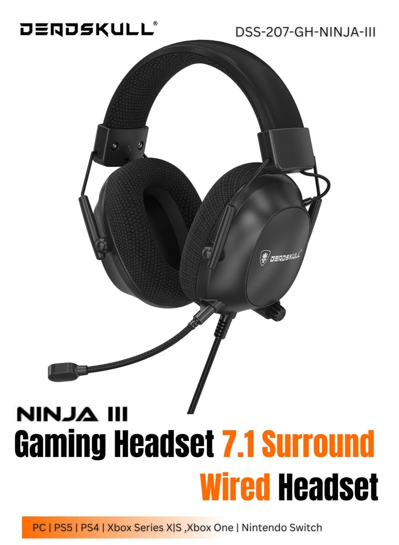 DEADSKULL NINJA-III Gaming Headset 7.1 Surround for PC PS4 PS5 Xbox One Nintendo Switch Wired Headset