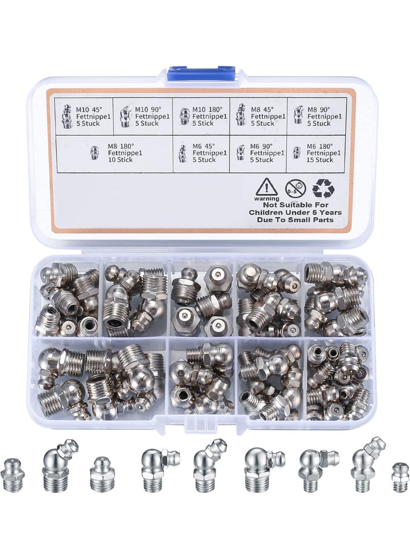 60Pcs Metric Grease Fittings Kit, Straight & Angled Grease Zerk Kit, M6-M10, 45°-180° Hydraulic Grease Fittings for Mechanical Component Lubrication - Image 5