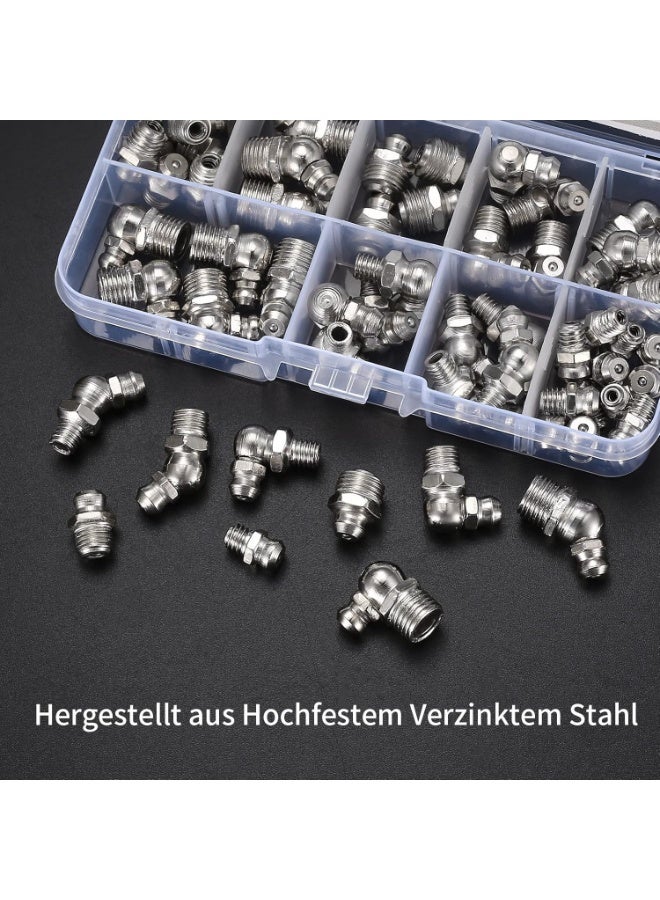 60Pcs Metric Grease Fittings Kit, Straight & Angled Grease Zerk Kit, M6-M10, 45°-180° Hydraulic Grease Fittings for Mechanical Component Lubrication - Image 4