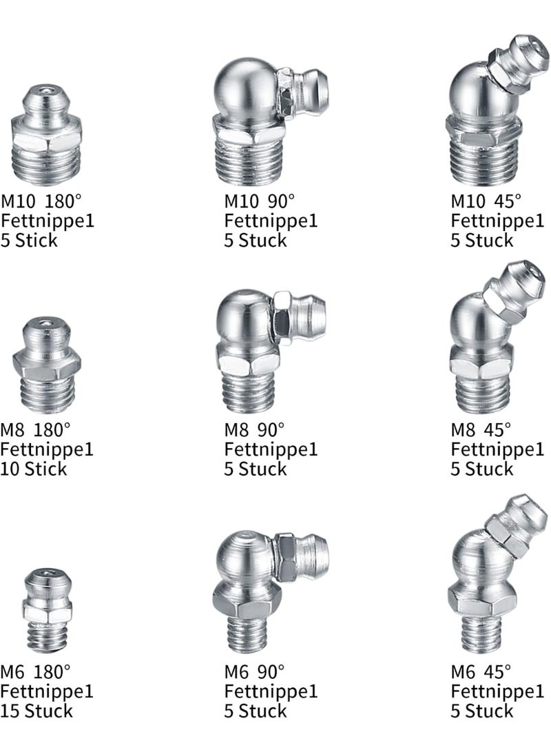 60Pcs Metric Grease Fittings Kit, Straight & Angled Grease Zerk Kit, M6-M10, 45°-180° Hydraulic Grease Fittings for Mechanical Component Lubrication - Image 3