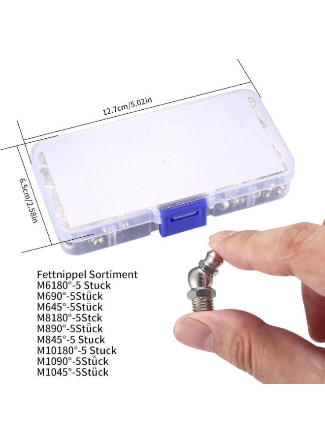 60Pcs Metric Grease Fittings Kit, Straight & Angled Grease Zerk Kit, M6-M10, 45°-180° Hydraulic Grease Fittings for Mechanical Component Lubrication - Image 2