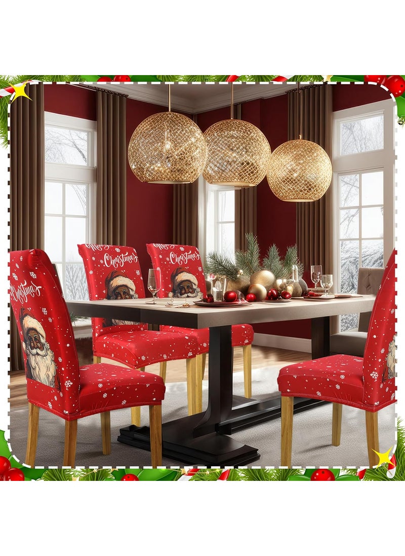 Moukeren Moukeren 6 Pcs Christmas Dinning Chair Covers African American Merry Christmas Chair Slipcovers Protector Black Santa Stretch Washable Removable Cover for Kitchen Dining Room Living Room Decor  - Image 3