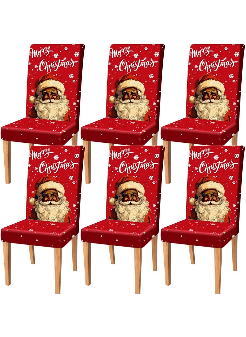 Moukeren Moukeren 6 Pcs Christmas Dinning Chair Covers African American Merry Christmas Chair Slipcovers Protector Black Santa Stretch Washable Removable Cover for Kitchen Dining Room Living Room Decor  - Image 1