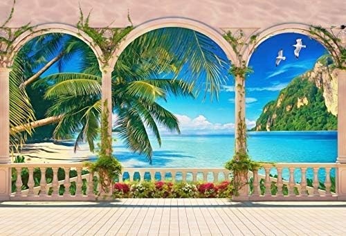 Yeele 5x3ft Balcony Garden Sea View Room Backdrop Ocean Beach Palm Tree Nature Scenery Photography Background Travel Vacation Party Decoration Kids Adults Portrait Shooting Vinyl Photo Studio Props - Image 4
