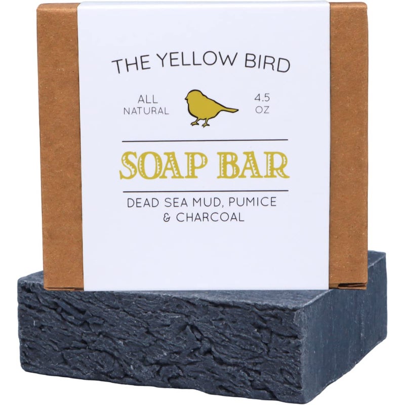 The Yellow Bird Dead Sea Mud Soap Bar - With Exfoliating Pumice Scrub & Detoxifying Charcoal. Organic & Natural Essential Oils. Made in USA for Men and Women. Face, Hand, Body Soap - Image 1