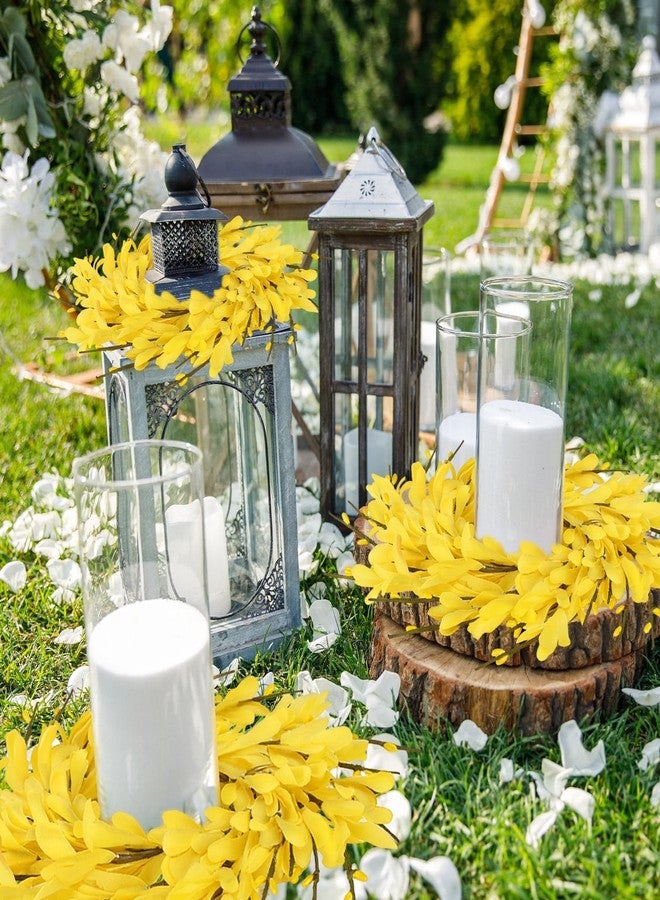 YLOLUL 6 PCS 9'' Mini Spring Forsythia Wreath for Front Door Small Artificial Forsythia Farmhouse Kitchen Cabinet Wreaths with Burlap Ribbon Hanging Spring Summer Floral Wreaths for Porch Wall Window Decor - Image 5