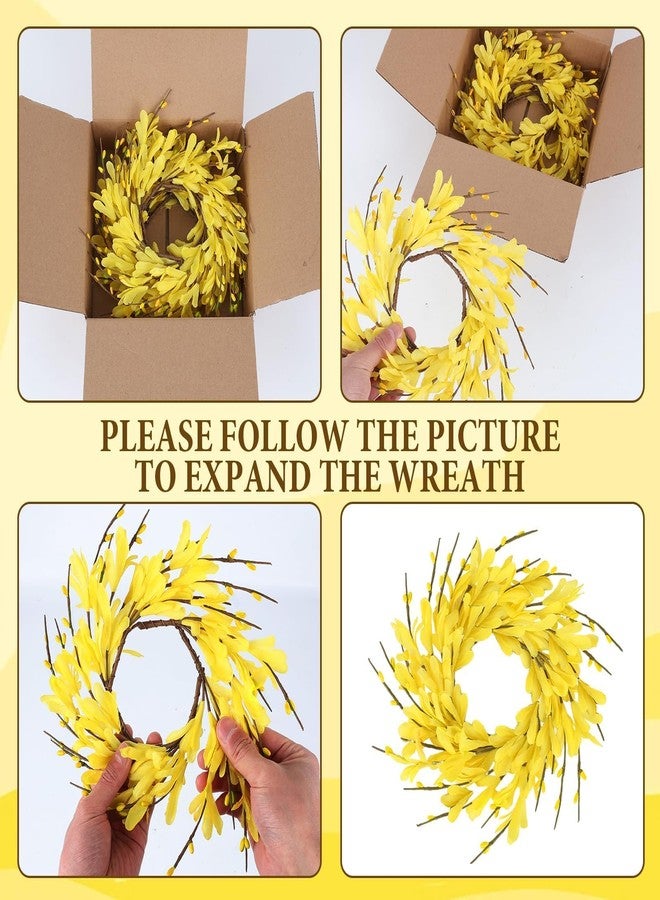 YLOLUL 6 PCS 9'' Mini Spring Forsythia Wreath for Front Door Small Artificial Forsythia Farmhouse Kitchen Cabinet Wreaths with Burlap Ribbon Hanging Spring Summer Floral Wreaths for Porch Wall Window Decor - Image 4