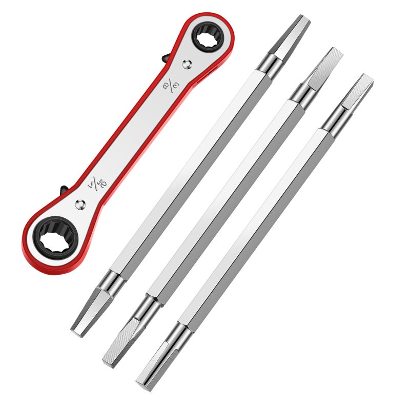 Chumia 4 Pcs Metal Seat Removal Set Including 3 Removal Tools and a 3/8 Inch and 7/16 Inch Ratchet Shower Cartridge Faucet, Remove and Install Hex or Square Faucet Seats Tool - Image 1
