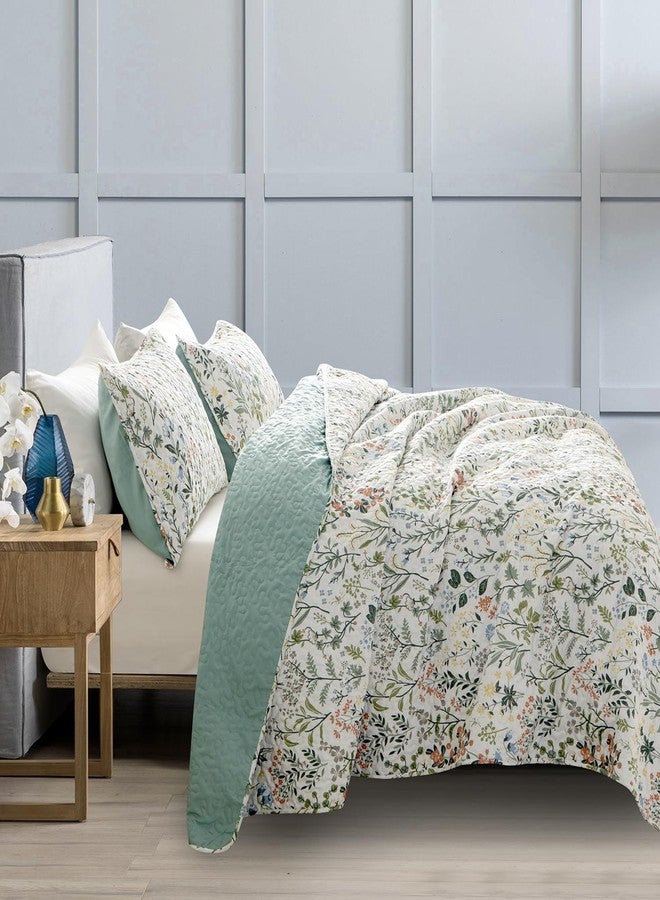 BUPIRD Floral Quilt Set King 3 Pieces Soft Lightweight Microfiber Bedspread Coverlet King Quilt Bedding Set Garden Botanical Floral Printed Quilt Set 1 Quilt and 2 Pillow Shams for All Season - Image 2