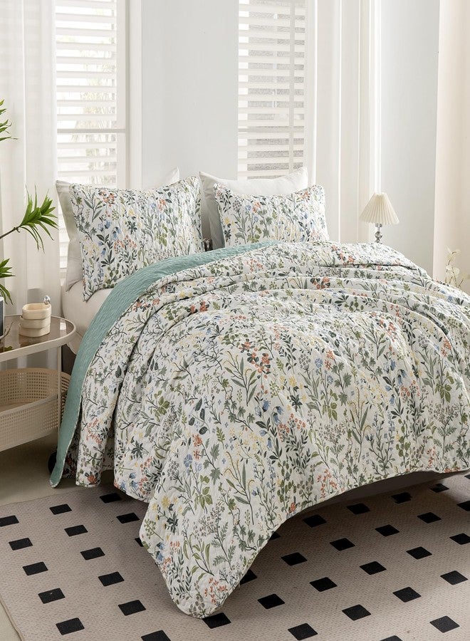 BUPIRD Floral Quilt Set King 3 Pieces Soft Lightweight Microfiber Bedspread Coverlet King Quilt Bedding Set Garden Botanical Floral Printed Quilt Set 1 Quilt and 2 Pillow Shams for All Season - Image 3