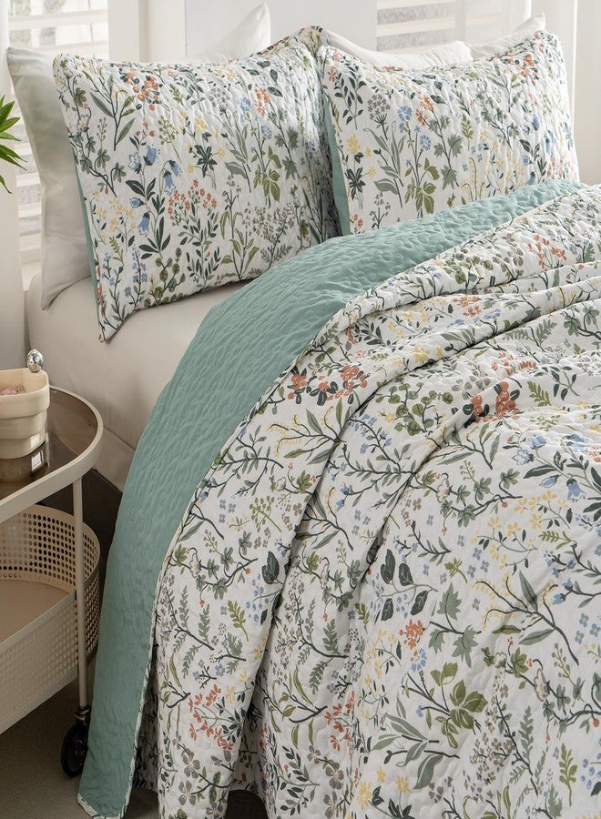 BUPIRD Floral Quilt Set King 3 Pieces Soft Lightweight Microfiber Bedspread Coverlet King Quilt Bedding Set Garden Botanical Floral Printed Quilt Set 1 Quilt and 2 Pillow Shams for All Season - Image 4