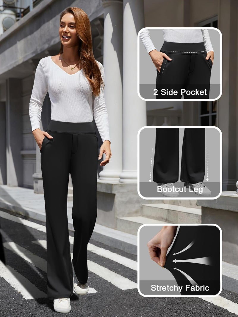 DLOODA Womens High Waist Dress Pants Business Casual Work Pants Stretchy Bootcut Pull On Slacks Office Trousers with Pockets (Black XS) - Image 4