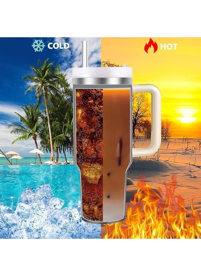 Generic - Tumbler with Straw Lid and Handle, 1200ml Tumbler with Handle and Straw Lid, Vacuum Insulated Travel Mug with Handle, Stainless Steel Coffee Cup, Leakproof Water Bottle for Hot Ice Drinks (multicolor) - Image 1