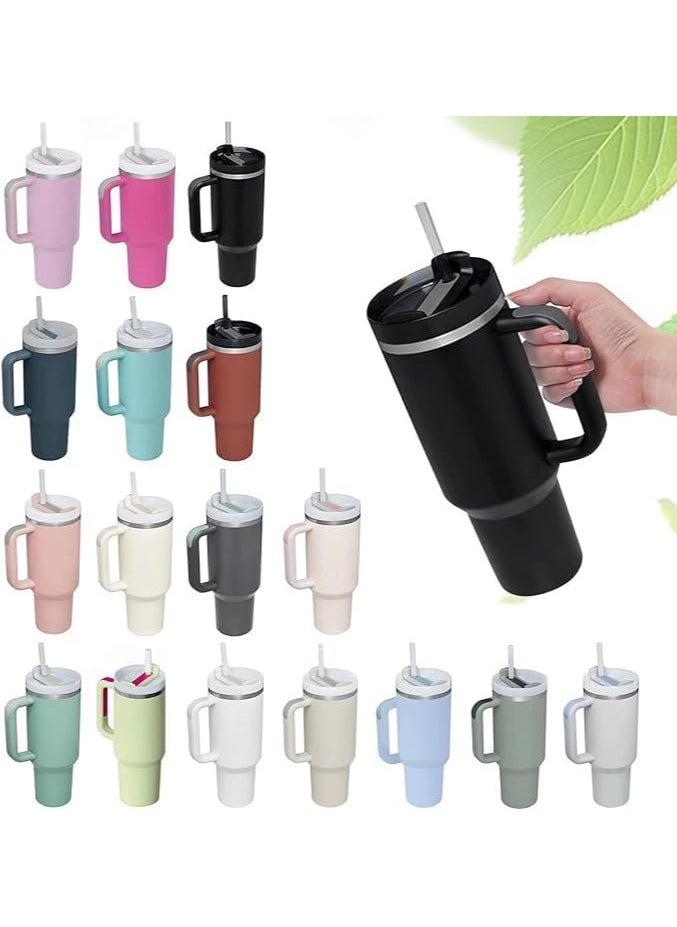 Generic - Tumbler with Straw Lid and Handle, 1200ml Tumbler with Handle and Straw Lid, Vacuum Insulated Travel Mug with Handle, Stainless Steel Coffee Cup, Leakproof Water Bottle for Hot Ice Drinks (multicolor) - Image 1