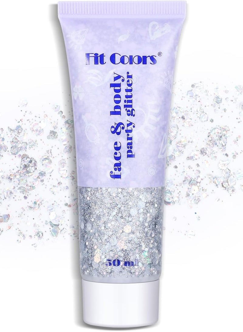 TEOYALL TEOYALL Long Lasting Silver Body Glitter Holographic Sparkling Cosmetic Grade Chunky Glitter for Face Hair (Silver)  - Image 1